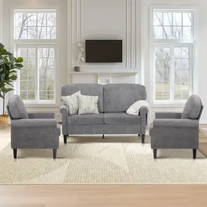 Phi Villa Living Room Furniture Set - LoveSeat & 2 Accent Chairs - Linen Fabric Comfy Sectional Sofa Couch for Living Room & Bedroom Lounge Home Modern, FathersDayGift