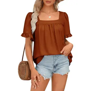 Imily Bela Womens Summer Tops Sqaure Neck Ruffle Sleeve Blouses Babydoll Shirts 2024 S-2XL