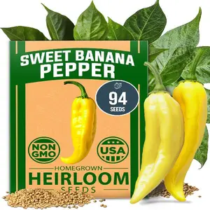 HOME GROWN Banana Pepper Seeds Pack – 94 Non-GMO Heirloom Seeds, High Germination Vegetable Seeds – Grow Sweet Pepper Seeds Indoors or Outdoor Garden (Capsicum annuum)