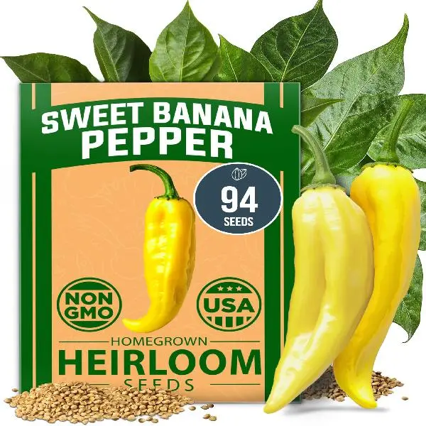 Banana Pepper Seeds Pack – 94 Non-GMO Heirloom Seeds, High Germination Vegetable Seeds – Grow Sweet Pepper Seeds Indoors or Outdoor Garden (Capsicum annuum)
