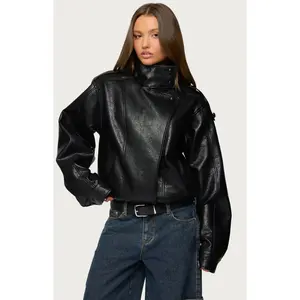 Edikted Women's Jaicee High Neck Oversized Faux Leather Jacket