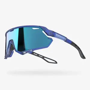 Blue Oversized Shield Sports Sunglasses - UV400 Windproof Cycling Glasses for Men Women, Mirror Lens Outdoor Goggles