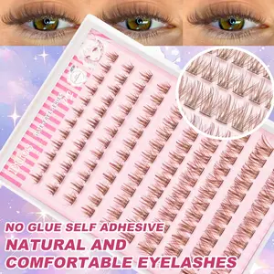120pcs Brown Self Adhesive Eyelashes Natural Look Pre Glued Lashes DIY Eyelash Extension Wear No Glue Needed Eyelash Suitable For Daily Use Japanese & Korean Makeup Tools Lash Clusters, Eyelash Clusters, Individual Eyelashes, Lashes, Fake Lashes
