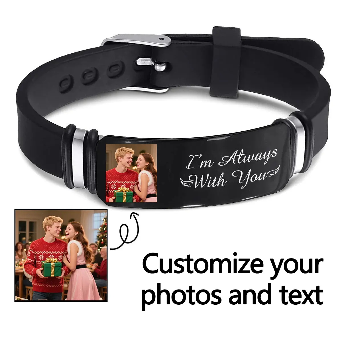 Customizable Personalized Jewelry Gift - Titanium Steel Bracelets & Color-Printed Engraved Silicone Bracelets for Couple Festive Gifting (Christmas, New Year) & Romantic Occasions