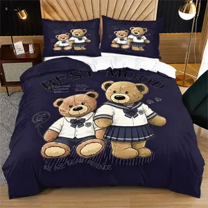 Teddy bear doll printed pattern soft and durable bedding duvet cover set, Soft Bedding Sets, including 1 duvet cover and 1 or 2 pillowcases, without a core or pillow, suitable for children or adults as gifts, bedroom decoration