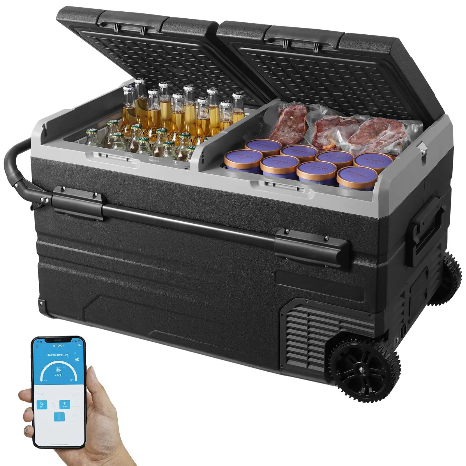 【SummerFinds】VEVOR Car Refrigerator, 12 Volt Car Refrigerator Fridge, 115 L Dual Zone Portable Freezer with Wheels and Handle, -4℉-68℉, 12/24V DC and 100-240V AC Compressor Cooler for Outdoor, Camping