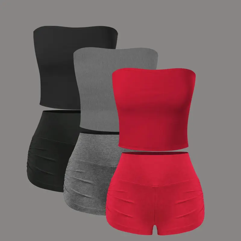 Women's Solid Color Crop Tank Top & Shorts Set, Casual Comfy for Summer Athletic Wear, Sporty Breathable Outfits, Sporty Style Outfits, Activewear, Jersey Crop Top