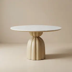 Neasden Modern Natural and White 47-Inch Engineered Stone Dining Table with Drum Base