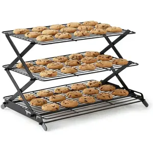 Cooling Rack, Collapsible Adjustable Height Wire Baking Rack with Stable Design, Cooling Racks for Cooking and Baking Cookies, Cakes & Pastries, 17.1" x 9.8", Black