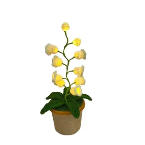 Lily of The Valley Lamp Crochet Artificial Flowers with Night Lights Cordless Table Lamp for Birthday Gifts for Women Cozy Home Decor Mothers Day Gifts