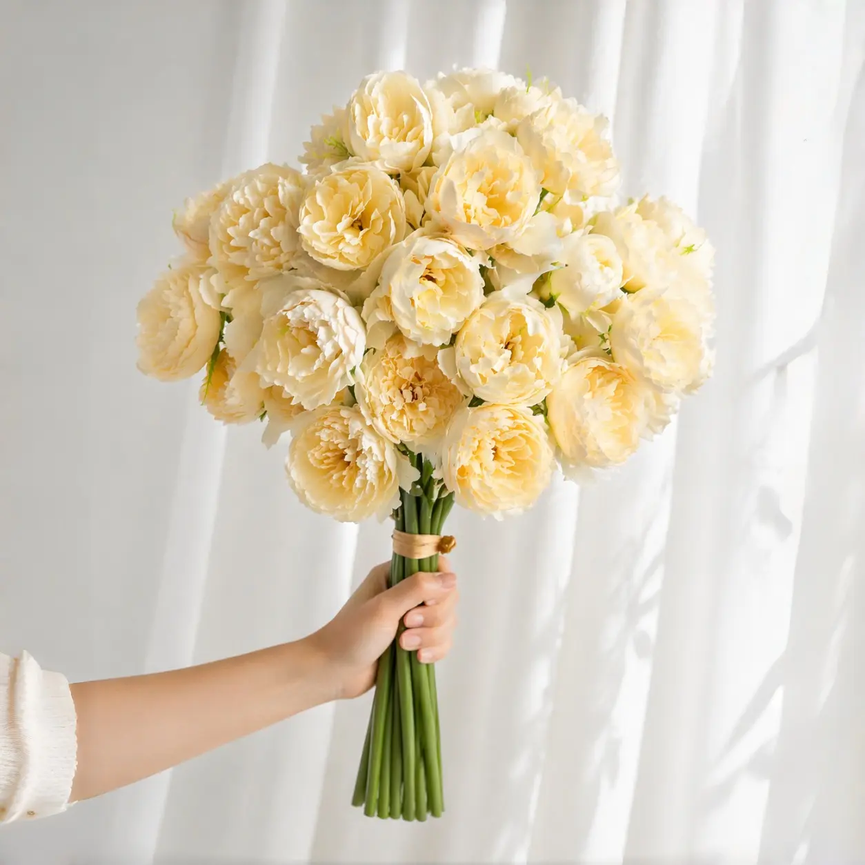 Artificial Yellow Peony Bouquet Decorative Flowers with Flexible Stems, Realistic Faux Flower, Pouch Included for Home Decor, Symbolize Prosperity & Brighten Living Spaces