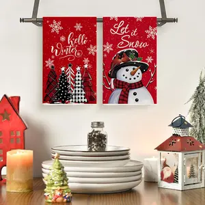 2pcs Christmas Kitchen Dishwashing Towel, Santa Claus, Snowflakes, Merry Christmas Design Soft Cleaning Tea Towel, Kitchen Towel, Suitable for Festival Party Decoration, Kitchen Decoration, Festival Cooking and Baking, Perfect housewarming Gift