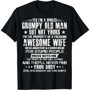 [100% Cotton] [100% Cotton] Grumpy Old Man T-Shirt Warns About Awesome Wife’S Wrath. Golf Gift T-Shirt For Men And Women