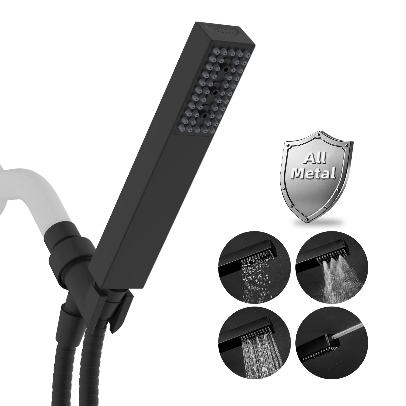 Hibbent All-Metal Pressure Handheld Showerhead Set, 4-Stage High-Pressure Stainless Steel Showerhead with Built-In Power Wash for Tub Cleaning, Adjustable Brass Handheld Shower Holder, 71-in Hose, Matte Black, Anti-Clog Design, Pressure Handheld Showers,
