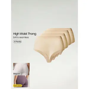 GLOWMODE 4-Pack Ultralight Extra Confident Breathable Sweat-Wicking High-Rise Waist Seamless No-Show Thong Underwear Daily Workout Casual