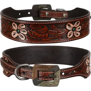 Painted Poppy Leather Dog Collar