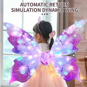 Magical Girls' LED Fairy Wings with & Color-Changing Lights Role-Play Parties Automatic Return Simulation Dynamic Wing
