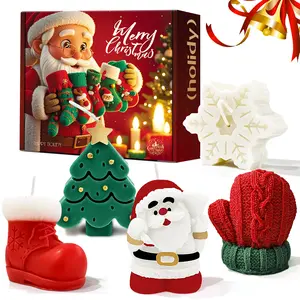 ROZINO Christmas Themed Scented Candle Set with Santa Tree Snowflake Mitten & Boot Shapes Festive Home Decor Aromatherapy 5 Piece Set