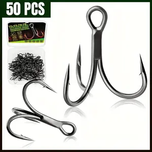 DOVESUN 50pcs Treble Hooks with PTFE Coating - 3X Strong High Carbon Steel Fishing Hooks for Saltwater & Freshwater, Sizes #2 #4 #6, Durable for Bass Trout Walleye Catfish, Ultra-Smooth Coating, with Storage Box