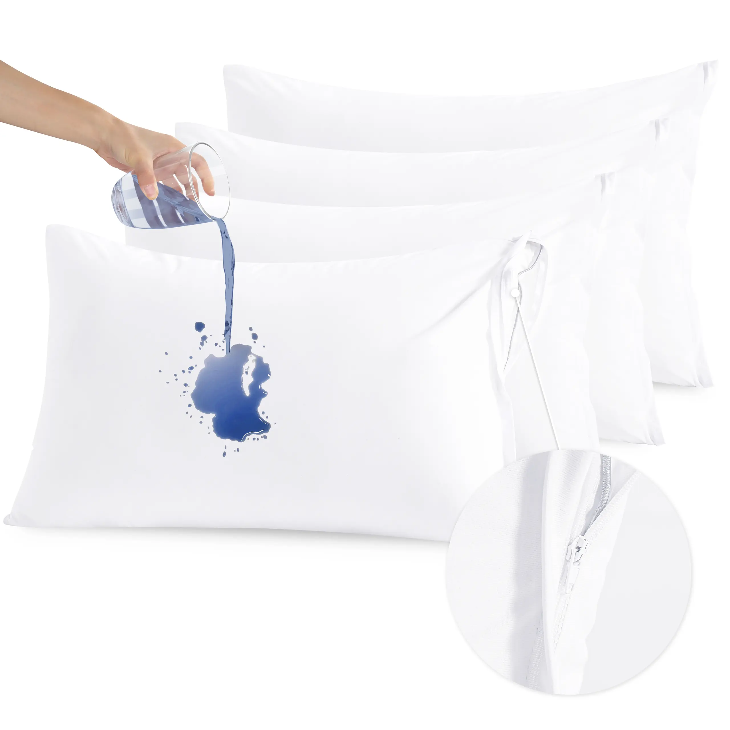 [ Summer Sale Deals ]NTBAY 4 Pack Zippered Waterproof Pillow Protectors, Super Soft Smooth Breathable Noiseless Quiet Skin-friendly Zip Pillow Protectors, Jersey Pure White Waterproof Pillow Cases Covers, Durable Eco-Friendly