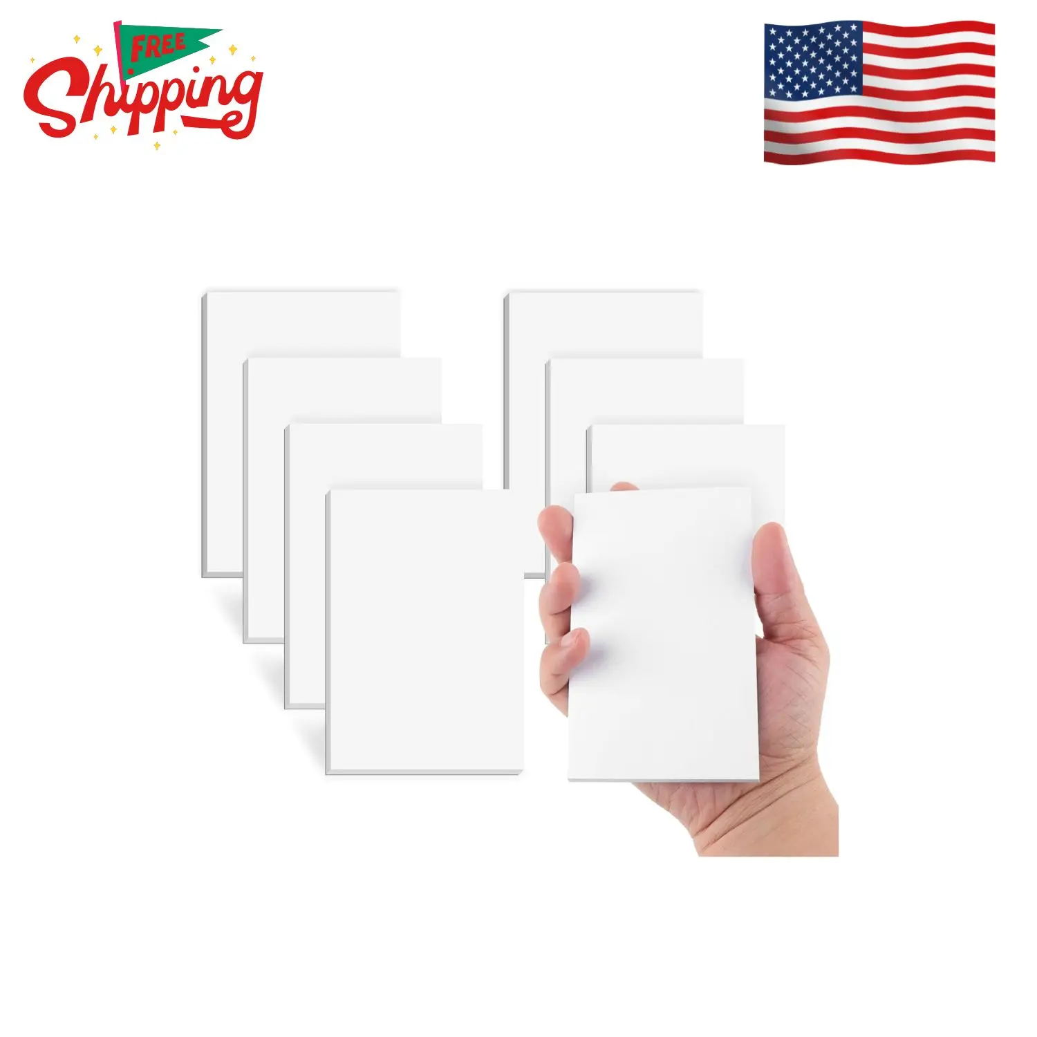 Note Pads 3x5 In, 8 Pack Blank Notepad, White Scratch Pads