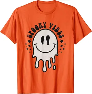 Retro 70s Hippie Happy Face Ghost Spooky Vibes Halloween T-Shirt - Luismrid Shop 75B0B84B5R6J