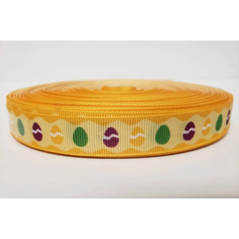 Easter - Colored Eggs - Yellow Grosgrain Ribbon 3/8" Width - By the yard