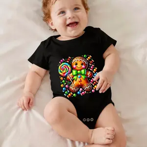 Gingerbread Man Candy Lollipop Colorful Print Bodysuit Baby Rompers Short Sleeve Cotton Toddler Rompers Graphic Print Baby Clothes One-Piece Outfit