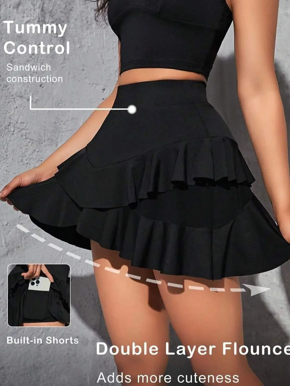 Women's High Waist Athletic Skort with Phone Pocket, Ruffle Hem and Built-In Shorts for Tennis, Golf, Running and Everyday Active Wear