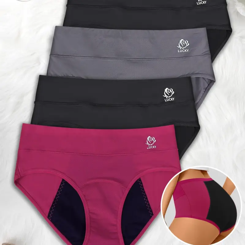 Morelect Women's Period Underwear Set, 4-Pack Leak-Proof Breathable Mesh Triangle Panties, Comfortable High-Quality Printed Skin-Friendly Womenswear, Soft Comfy Underwear Period Panty