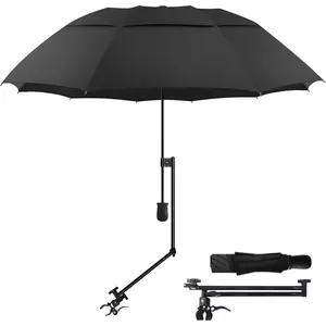 UPF 50+ Golf Umbrella with Adjustable Universal Clamp, Portable Umbrellas for Rain, Manual Open & Close, for Beach Chair, Golf Cart, Stroller, Bleacher, Patio