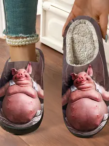 Animal Pig Party Cotton Slippers Fashion Fluzzy Flurry 2025 2026 Fall & Winter New Home Indoor Outdoor Comfortable Textile Shoes, Casual Style Less Than Ankle Height