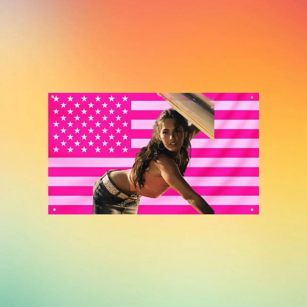 Megan Fox Flag Wall Tapestry, Transformers Era Wall Flag, Hot Pink American Flag, 2000s Icon Bedroom Decor Fan Gift