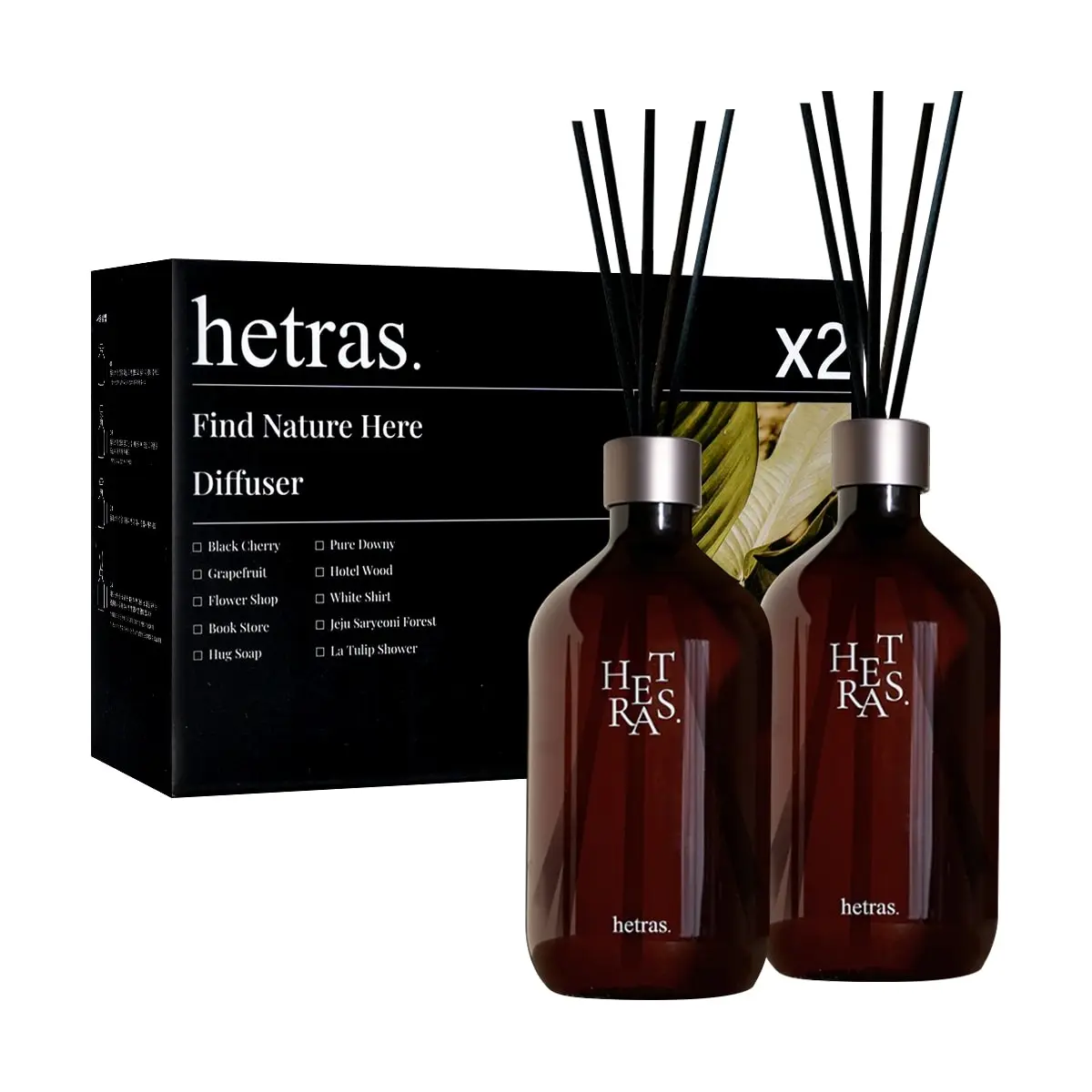 Hetras Korean Aromatherapy Diffuser Set 500ml 2pcs Jeju Salvini Forest Scented Oil for Home Office Luxury Gift by K-Pop Star GD Recommended Brand