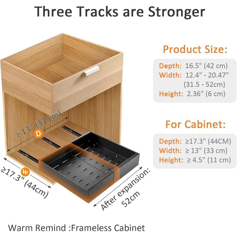 Adjustable Pull-Out Drawer Organizer, Adjustable Dividers, Expandable Kitchen and Bathroom Storage Cabinet with Adhesive, Easy Installation, Space-Saving Sliding Shelves