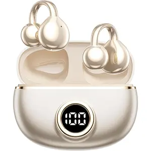 Clip on Earbuds for Small Ears, Open Ear   5.4 Headphones, 40H Playtime Air Conduction, Comfort Fit for Glasses,   Ear Buds with Digital Display & MIC