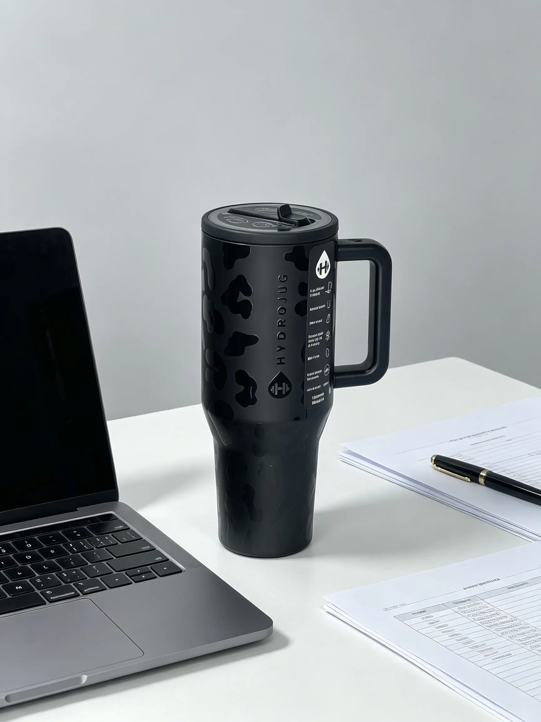 HydroJug Tumbler Limited Edition Black Leopard – 40oz Reusable Insulated Cup with Straw & Handle, Aesthetic Hydration Bottle for Gym, Work & Travel