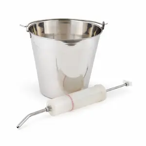 Stainless Steel Bucket Pail 13 Qt Dog Kennel Farm Water Milk Feeding Heavy Duty and 400 ML Syringe