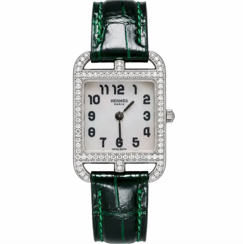 Hermès Cape Cod CC1.190 20 × 28mm Quartz Mother-of-Pearl Dial 18K White Gold Ladies Watch with Aftermarket Diamond Bezel WHT032646
