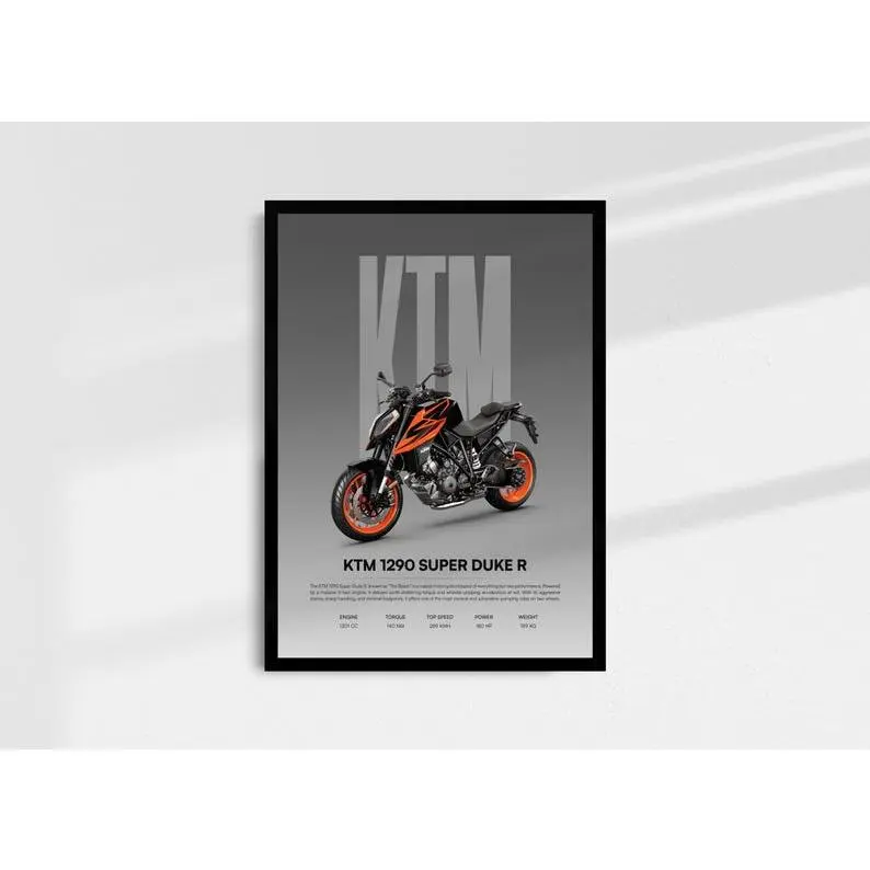 KTM 1290 Super Duke R Motorcycle Poster - Biker Gift Idea, Man Cave Decor, Product without frame