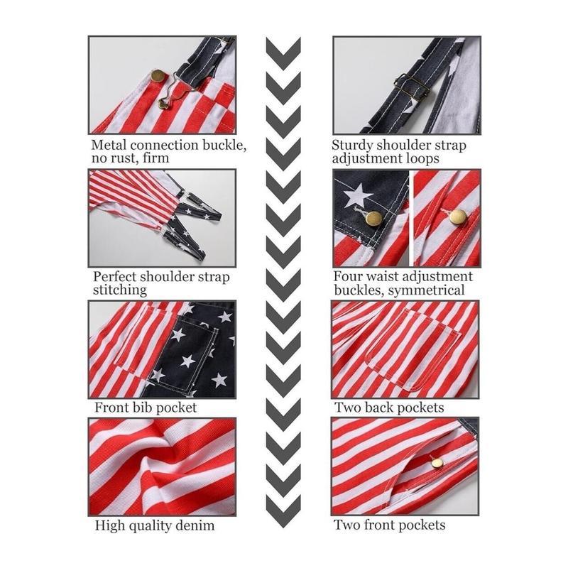 Men's and Women's American Flag Denim Overalls Stretch Shorts, Patriotic, Merica Menswear Suits Sleeveless