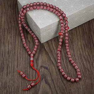 Retro Ethnic 99-Round Red Acrylic Prayer Beads Bracelet - Hand-Knotted Line, Stackable Bangle for Men, Ideal for Ramadan Wear & Business Casual Outfits