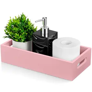 Pink Bathroom Basket for Organizing - Wooden Toilet Tank Paper Basket with Handle for Back of Toilet Tank Top Organizer - Pink Kitchen Bathroom Decor Accessories