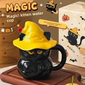 Ghost Cat Ceramic Mug with Lid Water Bottle Party Gift