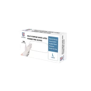 White Disposable Latex Gloves, 5mil, Powder-Free, Heavy Duty Cleaning Gloves for Kitchen, Bathroom, and Food Prep, Non-Slip