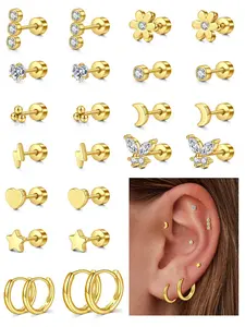 Mixed Style Rhinestone Decor Earrings Set, Earring Stacking Set, Stainless Steel Stud & Hoop Earrings, Fashion Jewelry for Party, Daily Clothing Decor, Trendy All-match & Exquisite Jewelry for Gift