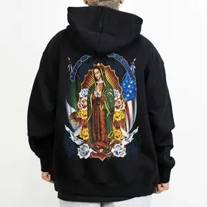 Guadalupe Virgin Mary Mexican American Flag Pray Flower Rose Religious Chicano Clothing Gangster Clothes For Girls  Hoodie