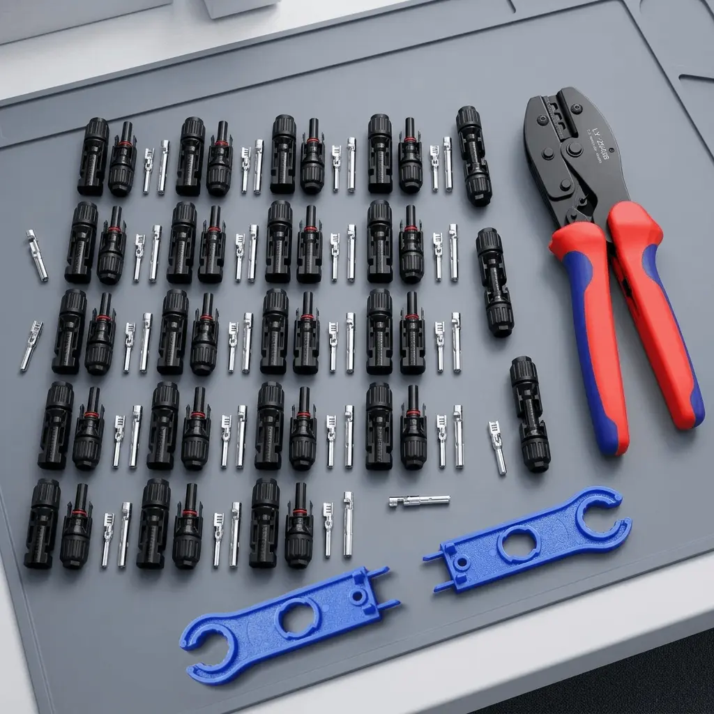 Solar Panel Connectors Kit for Camper Van - 1x Precision Crimping Tool, 2x Assembly Wrenches, 20 Pairs Crimping Terminals for 14-10 AWG PV Cables, Beginner & DIY Friendly for DIY Beginners