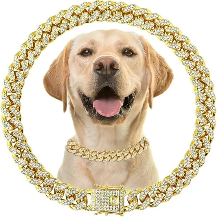 12mm wide dog collar, Christmas pet collar, studded with diamonds, suitable for large, medium, and small cats and dogs, pet accessory, gold necklace
