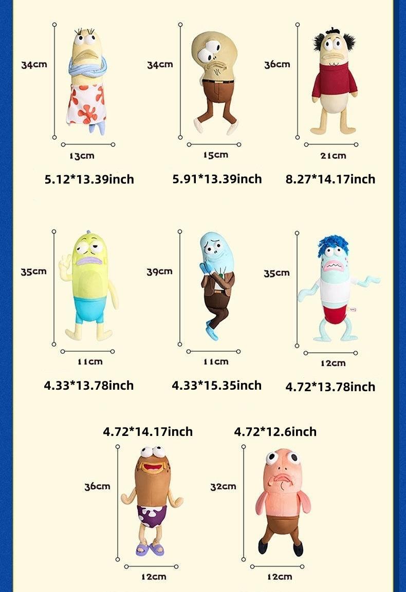 MINISO SpongeBob Official Licensed Random Fish Plush Series, Funny Weird Cute Stuffed Doll, Trendy Emotional Gift for Best Friends & Girls